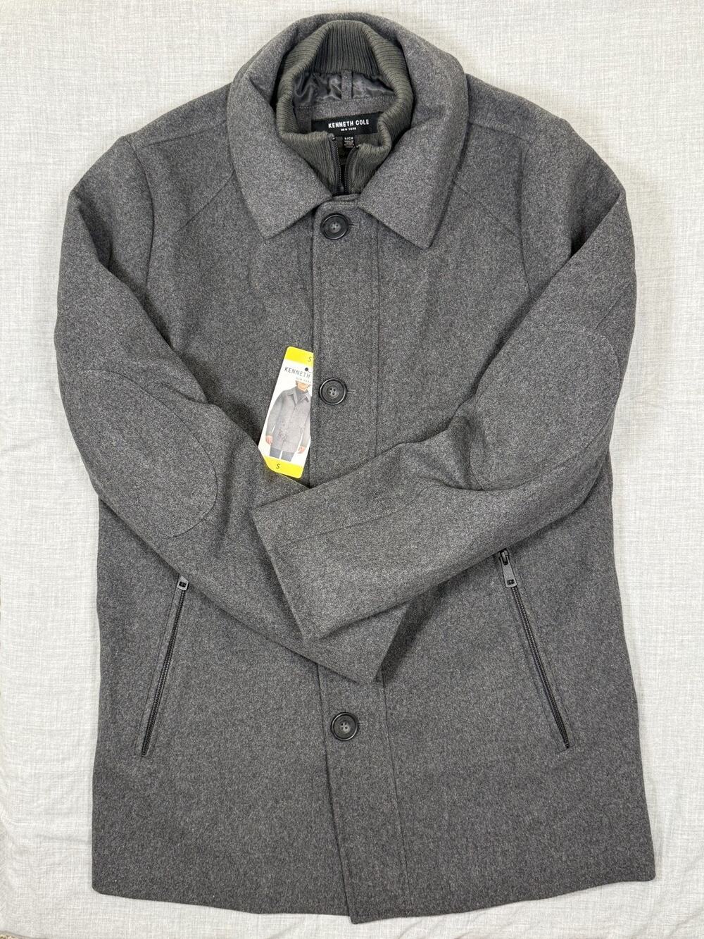 Kenneth Cole New York Mens Wool Blend Coat Small Gray Car Coat Jacket NWT